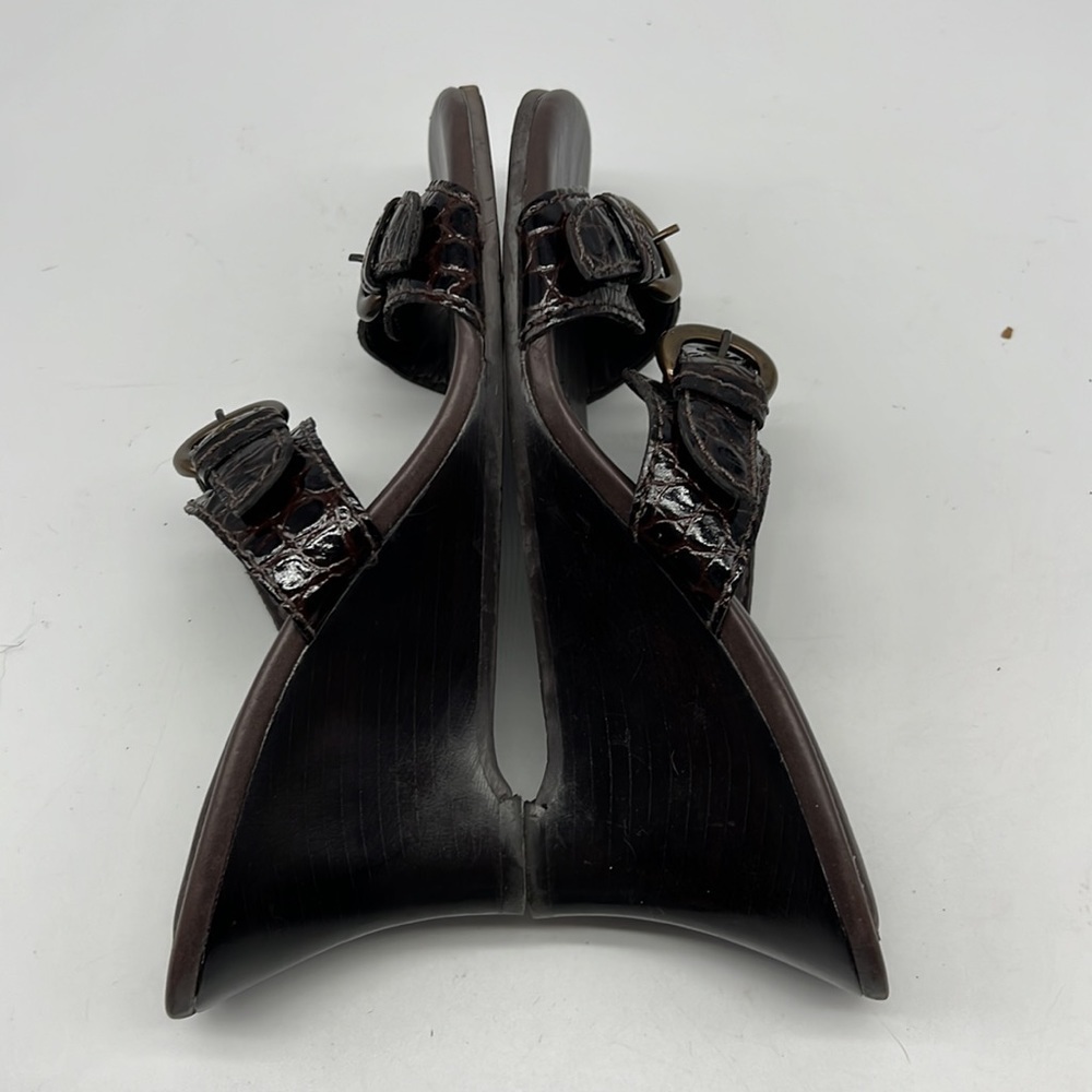 Diego Di Lucca Brown Double Strap Wedge Sandals with Buckles size 7.5 - Picture 7 of 10